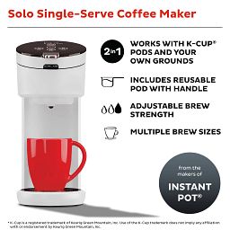 Instant Solo White Single Serve Coffee Maker with text cafe quality results
